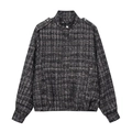 Retro Tweed-Bomberjacke in Schwarz-Weiß mit Metallic-Garn und Schulterklappen-Details - XS / Dunkelgrau