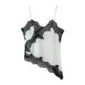 Detail van witte zijden camisole met zwart bloemenkant en dunne schouderbandjes luxe - S / Zwart & Wit