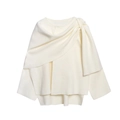 White cape-style knit sweater featuring an asymmetrical wrap-neck design and long sleeves - XS / White