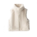 Gilet alla moda in finta pelliccia beige con collo alto e texture morbida - XS / Bianco