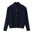 Dunkelblaue Strickjacke für Damen mit Stehkragen und militärischen Schulterklappen - S / Marineblau