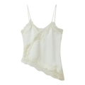 Elegant white satin lace camisole top with v-neckline and asymmetric hemline detail - White