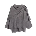Elegant grey asymmetric knit shawl cape with button closure for autumn winter fashion - XS / Dark Gray