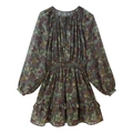 Mini abito boho con stampa paisley, maniche lunghe e vita elastica su sfondo bianco - XS / Come mostrato