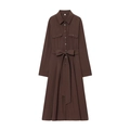 Vestido camisero marrón chocolate de manga larga con bolsillos cargo y cinturón a juego - XS / café