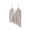 Elegant grey silk satin camisole top with delicate white eyelash lace and asymmetric hem - XS / Light Gray