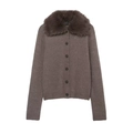 Gilet en tricot pour femme avec col en fausse fourrure et boutons de couleur taupe - S / Brun Gris