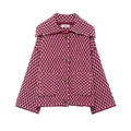 Gilet en maille bordeaux pour femme avec col contrasté et boutons en bois style ample - S / Rose Rouge