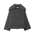 Veste cardigan en maille de tweed noir et blanc pour femme avec revers et boutons bois - S / Noir