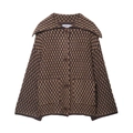 Gilet en maille pour femme avec motif géométrique, grand revers et boutons marron et beige - S / Brun Foncé