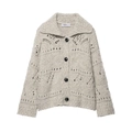 Oversized oatmeal chunky knit cardigan with wide lapel and hollow crochet details - S / Off White
