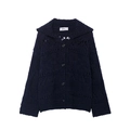 Navy blue knitted cardigan with lapel collar and openwork patterns in a loose fit - S / Navy Blue