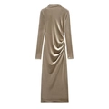 Elegantes taupefarbenes Samtkleid mit langen Ärmeln, Stehkragen und seitlicher Raffung - XS / Gebrochenes Weiß