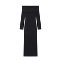 Elegant off-shoulder black lace maxi dress with long sleeves and slim-fit silhouette - XS / Black