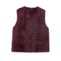 Close-up of deep purple faux fur vest showing luxurious long-hair plush texture - XS / Burgundy