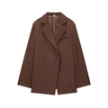 Donkerbruine oversized damesblazer met gepiekte revers en dubbelrijige knoopsluiting - S / Donkerbruin