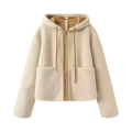 Veste à capuche en polaire sherpa beige pour femme avec doublure caramel et fermeture éclair - XS / Abricot