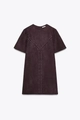 Detail of silver rivets on dark purple faux suede dress with a round neckline - XS / Dark Wine Red