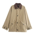 Veste de travail classique en toile kaki avec col en velours côtelé marron et grandes poches - S / Kaki