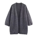 Women's autumn long sleeve charcoal grey knit cardigan with shimmering sequins and open front - Dark Gray