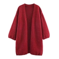 Women's autumn red knit cardigan featuring colorful specks and a loose fit design - Burgundy