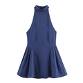 Deep blue halter neck sleeveless A-line mini dress with pleats and a back zipper closure - XS / Blue