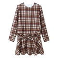 Retro plaid mini dress with long sleeves and twist waist detail on white background - XS / Multi-color Plaid