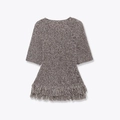 Women's knit top with round neck and bohemian fringe hem in grey marl texture - S / Reddish Brown
