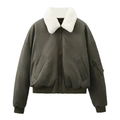 Giacca bomber verde militare con colletto in pelliccia bianca e finiture a coste su bianco - XS / Verde Militare