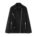 Chaqueta de ante sintético negro estilo biker con solapas y cremalleras metálicas - XS / Negro