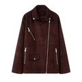 Detalle de chaqueta biker de antelina granate con cuello de solapa y cremalleras - XS / Burdeos