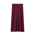 Elegant high-waist wine red satin midi skirt with a minimalist straight cut and silky finish - Burgundy