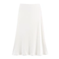 Detail view of white midi skirt featuring soft vertical ribbed texture and A-line cut - White Skirt