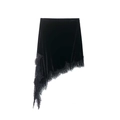 Detail of black velvet midi skirt featuring eyelash lace hem and asymmetric cut - XS / Black Velvet