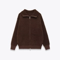 Women's dark brown boucle fleece bomber jacket with high neck zip and ribbed cuffs - S / Dark Brown