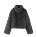 Elegant dark grey faux fur short jacket for women featuring a high collar and plush texture - S / Dark Gray