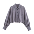 Camicia corta a quadretti bianchi e blu con maniche a sbuffo e bordo elastico - XS / Quadri Blu Bianco