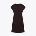 Sleeveless deep V-neck chocolate knit dress with high waist and vertical ribbed texture - S / Dark Coffee