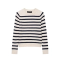 Pull à rayures classiques à col rond et manches longues en bleu marine et blanc crème - S / Abricot