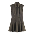 Olijfgroene mouwloze mini-jurk met revers, schoudervullingen en dubbele knoopsluiting - XS / Groen