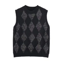 Gilet in maglia nera da donna con motivo a rombi di paillettes argento e bordi a coste - S / Nero