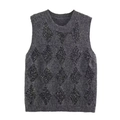 Gilet in maglia grigio scuro con motivo a rombi di paillettes e morbida trama autunnale - S / Grigio