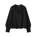 Elegante schwarze Bluse mit Laternenärmeln, tiefem V-Ausschnitt und plissierter Textur - XS / Schwarz