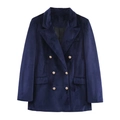 Blazer doppiopetto da donna in velluto blu navy con eleganti bottoni dorati e revers - XS / Top Blu Reale