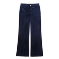 Pantaloni da donna in velluto blu scuro a vita alta con gamba larga e bottone dorato - XS / Pantaloni Blu Reale