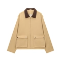 Khaki Herren Arbeitsjacke mit braunem Cordkragen und praktischen Seitentaschen - S / Khaki