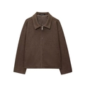 Giacca vintage da donna in lana marrone scuro con chiusura a zip e colletto a bavero - XS / caffè