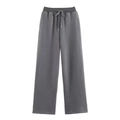 Dark grey wide-leg ribbed sweatpants with elastic drawstring waist on white background - S / Gray Pants