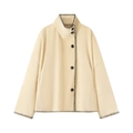 Short cream wool coat with black contrast stitching and high neck collar for women - XS / Light Yellow
