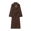 Cappotto lungo in lana marrone scuro a doppiopetto con cintura e revers classici - S / Marrone Scuro